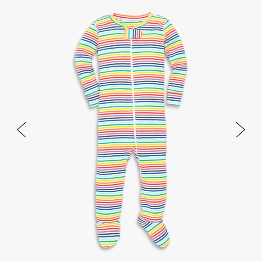 NWT Primary rainbow stripe footie & hat, 0-3 months